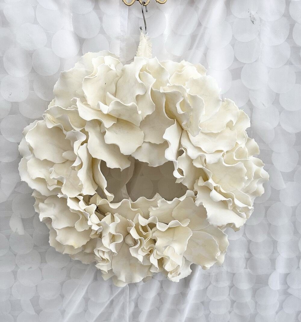 Ivory White Artificial FOAM Flower WREATH Wedding Home Decor COASTAL CORAL